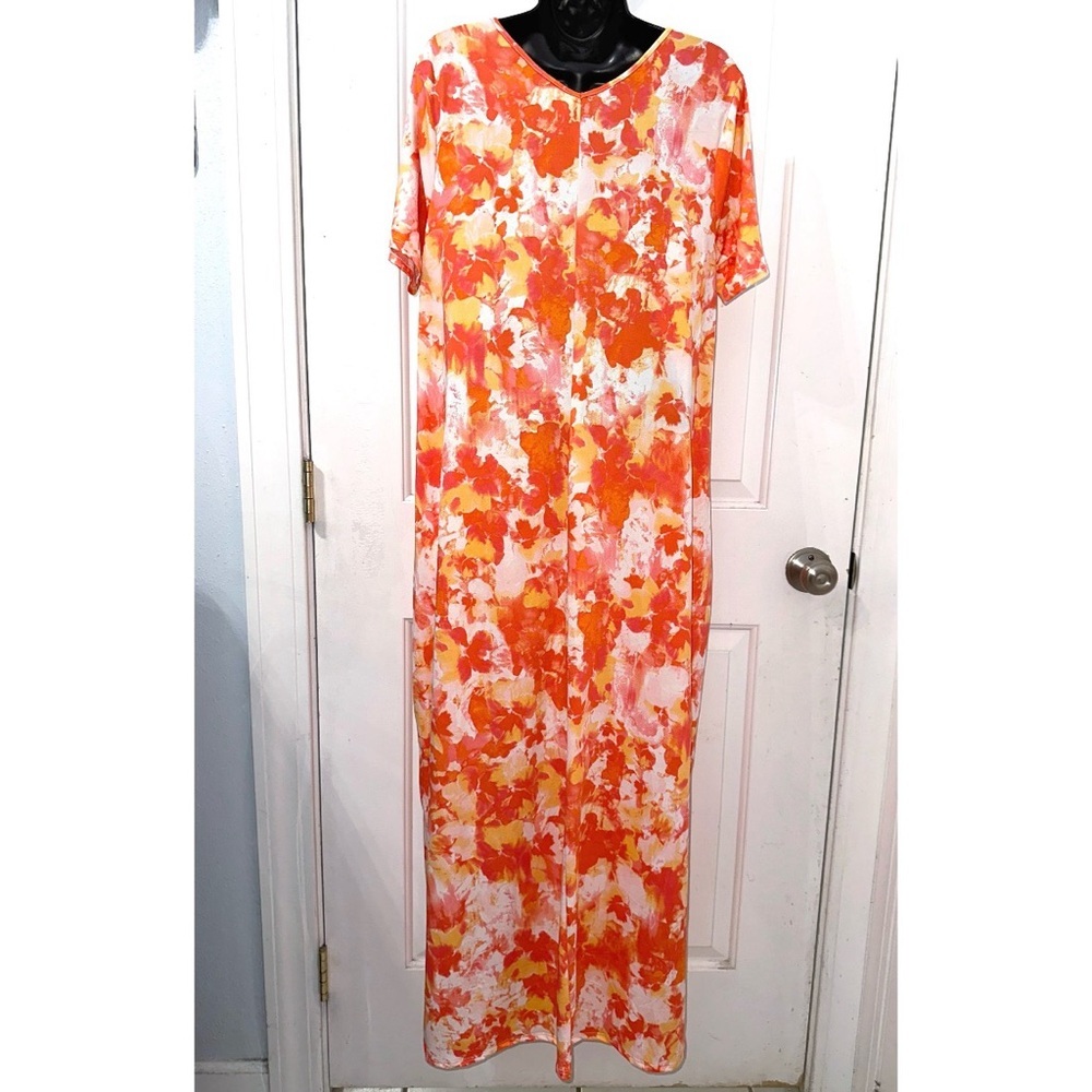 Zenana orange, white, and yellow tie-dye, splash-print maxi dress - Picture 4 of 8